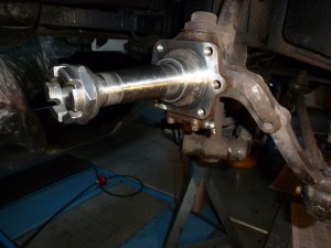Near side stub axle in preparation for brake hub assembly
